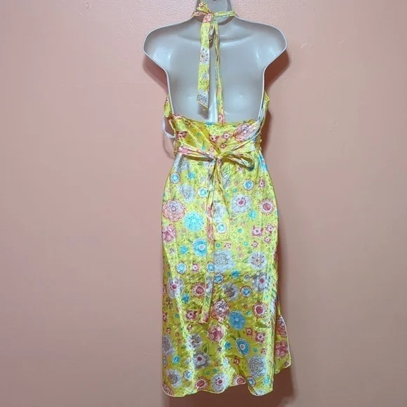4U Design USA Halter Sun Dress Babydoll Fairy Coquette Satin Floral Belted XL - Picture 2 of 8
